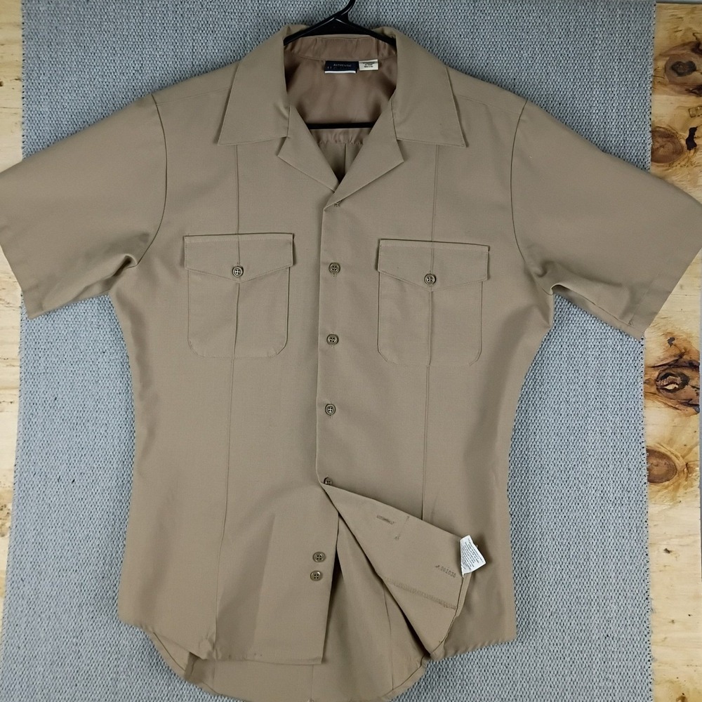 Flying‎ Cross US Navy Originals Shirt Mens M Khaki Short Military Creased Dress